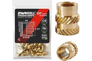 Zwmssll 1/4'' Threaded Inserts,1/4-20 Heat Set Insert,22 Pieces 1/4 20x12.7x8 Knurled Nuts,Brass Threaded Inserts for Plastic and 3D Printing Components