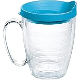 Tervis Clear & Colorful Lidded Made in USA Double Walled Insulated Tumbler Travel Cup Keeps Drinks Cold & Hot, 16oz Mug, Turquoise Lid