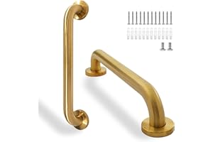 Rackickyer Shower Grab Bar, 2 Pack 16 Inch Gold Bathroom Safety Bar, 1.25" Diameter 304 Stainless Steel Grab Bars for Bathtubs and Showers, Handicap Shower Grab Bar for Seniors Elderly