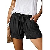 BTFBM Spring Shorts for Women 2026 Summer Casual Elastic Waist Drawstring Lightweight Beach Lounge Short Pants Pockets