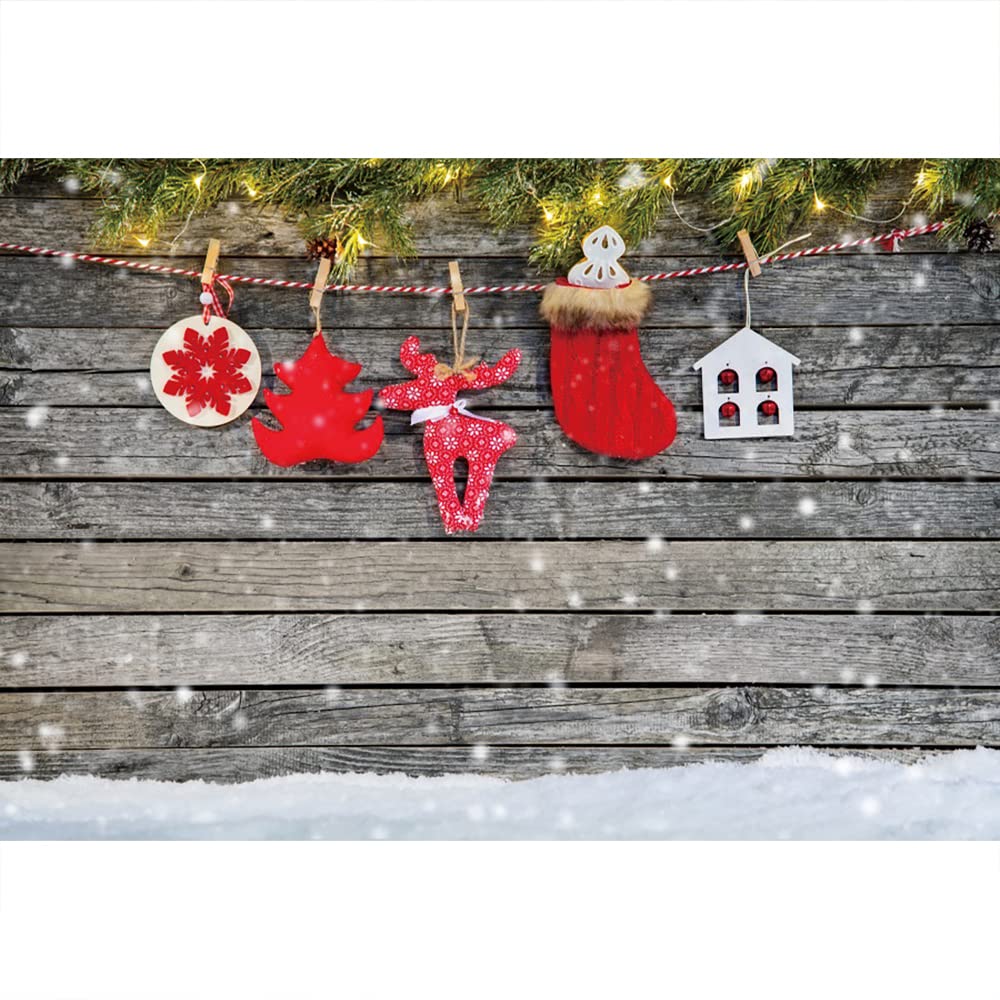 Aoihrraan 3x2m Christmas Backdrop Red Sock Snowflake Tree Elk Snow Grey Retro Wood Floor Wall Photography Background Baby Shower Family Celebration Party Banner Portrait Photo Studio Props