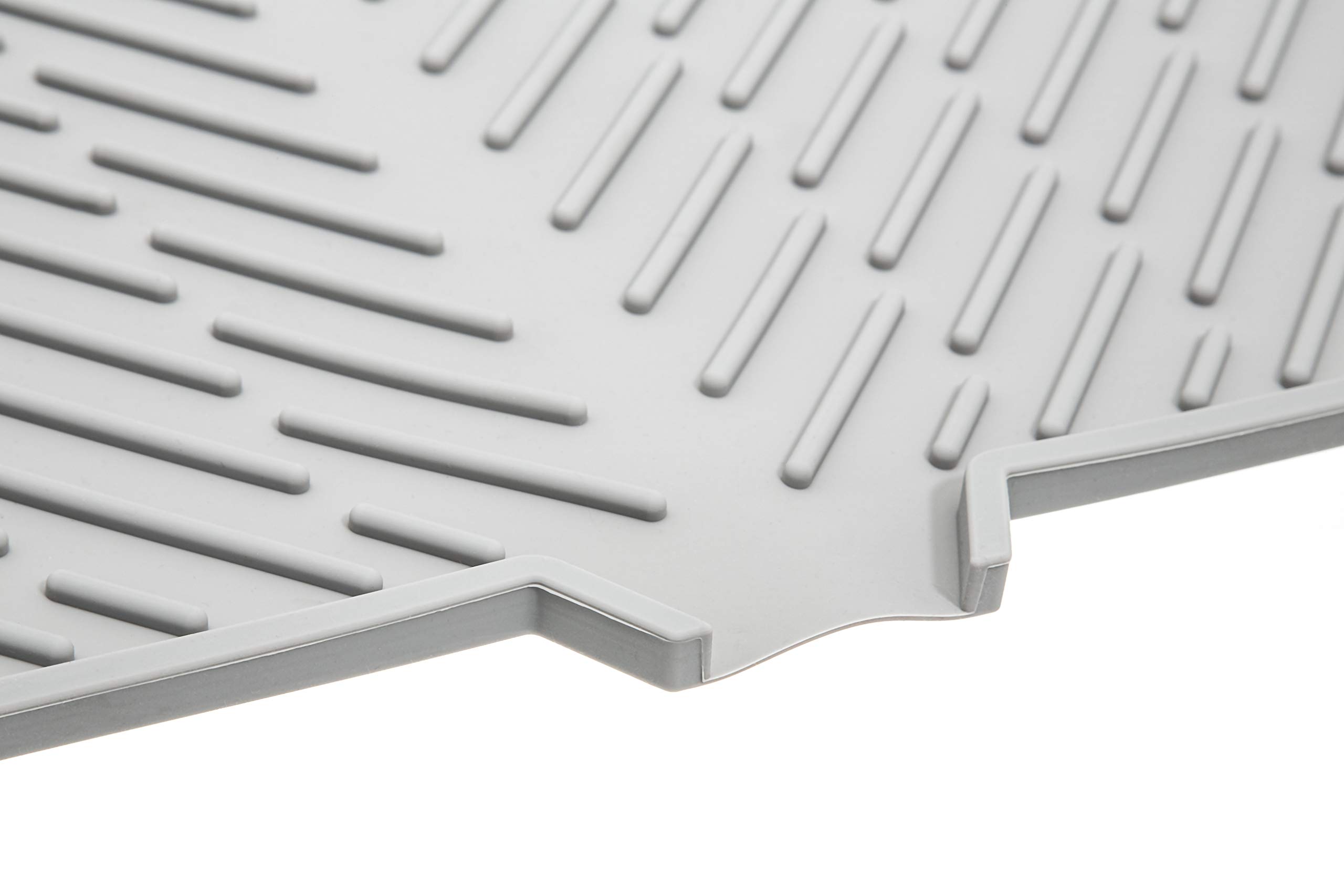Luxet Silicone Dish Drying Mat with Built-in Drain Lip - Hygienic Drying Pad - Sturdy Compact Easy to Clean Tray Protects Surfaces Prevents Water Build Up - 23 X 17 (Grey)