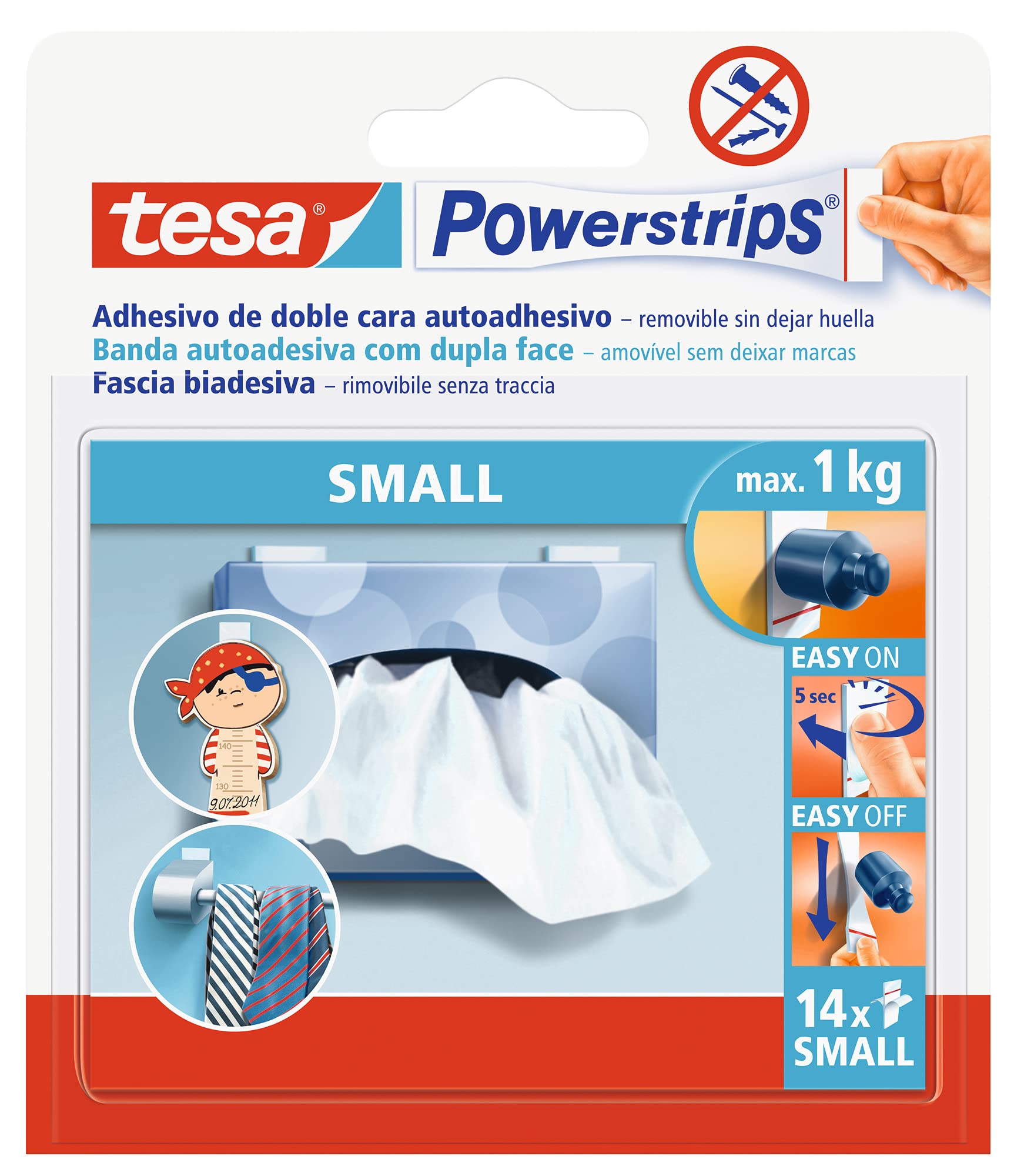 Tesa Powerstrips 58560-00000-01 14 Removable Biadhesive Strips, Small
