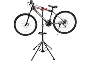 Bike Repair Stand Maintenance Workstand with Tripod Base and Quick Release Telescopic Arm & Tool Tray Height Adjustable Bicyc