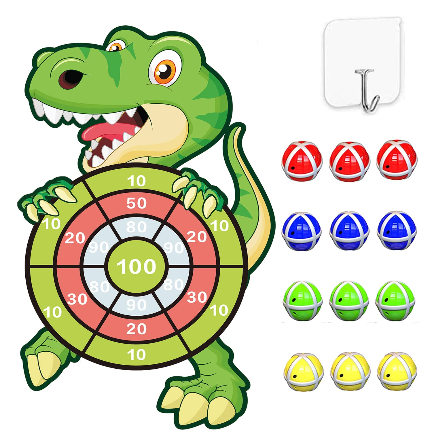 76cm Dinosaur Toys for Boys - Kids Toys Velcro Dartboard Set with 12 Sticky Balls, Indoor & Outdoor Party Tossing Games for Boys Girls Adults Birthday Gifts Xmas Stocking Fillers for 4-9 Year Old Boys