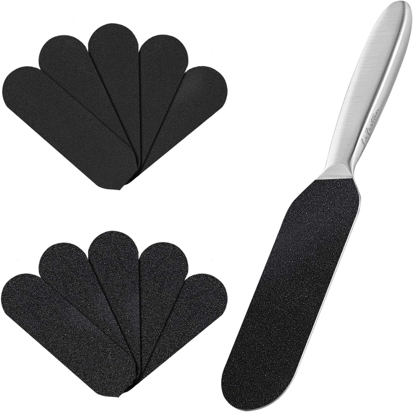 Pedicure Foot File and Callus Remover for Hard Skin Professional Stainless Steel Foot Rasp File with Ten Free Refill Grits Double-Sided Replacement Pads Easy Feet Scrubber for Bath Pedicure Salon