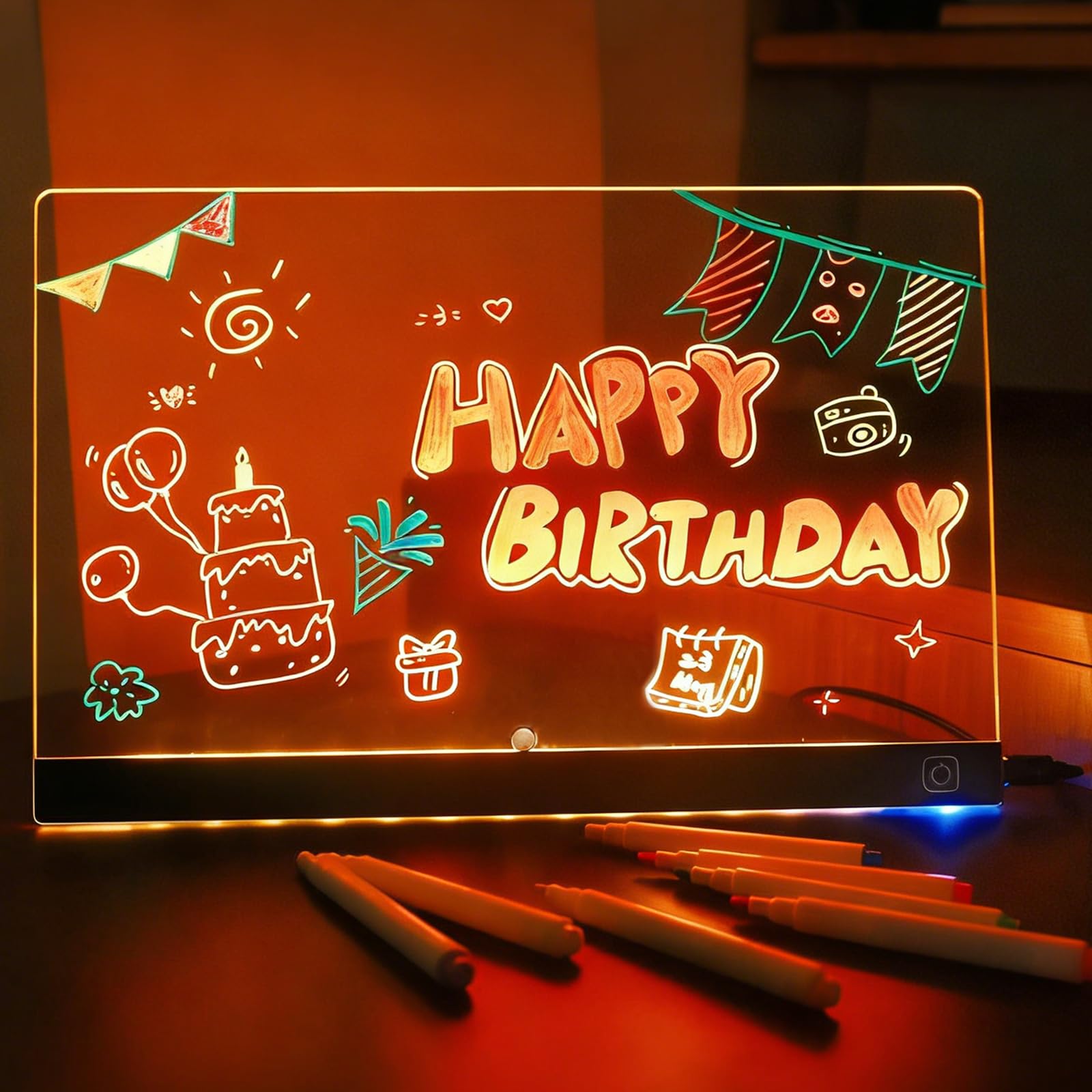 LED Drawing Board for Kids with 7 Light Modes & 7 Colors Pen, Acrylic Light up LED Note Board with Colors, USB Powered Luminous Writing Board for Birthday Gifts, Children, School (30x20cm)