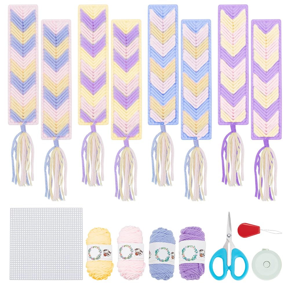 FREEBLOSS 8 Set DIY Plastic Canvas Bookmarks 8 Plastic Cross Stitch Sheets Plastic Sheets for Crafts Bookmark Making Kit for Women Friends Gift