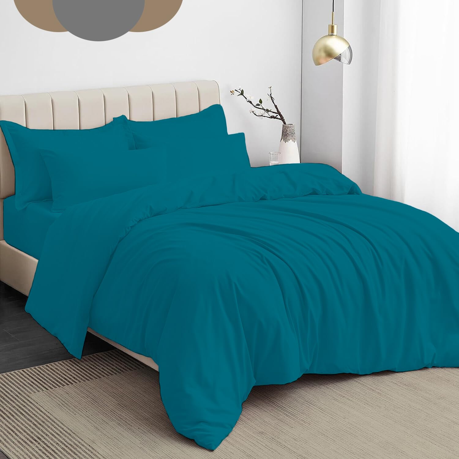 Dazzle Collection® Plain Dyed DUVET COVER SET with Matching Pillowcases Luxury 100% PolyCotton Bedroom Bedding Bed Set Easy Care UK Sizes Bedding Set (King, Teal)