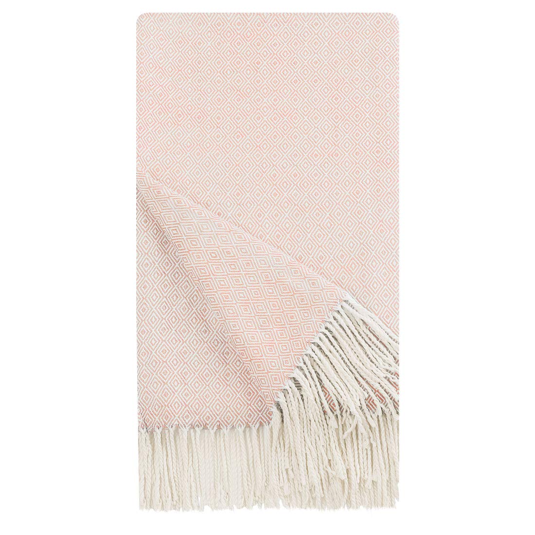 PiccoCasa Decorative Throw Blanket with Fringes in Geometric Pattern,Farmhouse Outdoor Acrylic Throws for Sofa, Chair, Bed, & Everyday Use, 47x79 Inches Pink