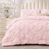 BEDELITE Baby Pink Queen Comforter Set - 3 Pieces Boho Pintuck Bedding Comforter Sets, Lightweight Soft & Warm Bed Comforter Queen with 2 Pillowcases for All Season