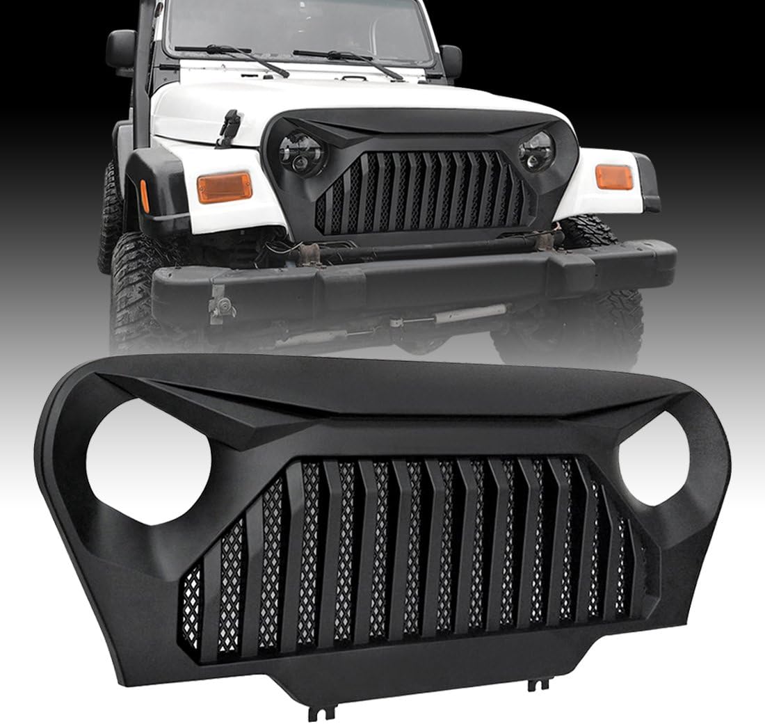 IPARTS Matte Black Gladiator Grille Cover Vader Grill w/Mesh Inserts for Jeep Wrangler TJ 1997