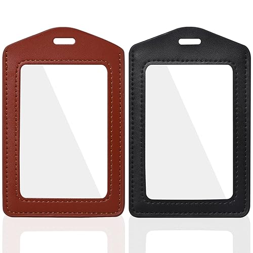 2 Pack Lanyard Card Holder Clear Genuine Leather Horizontal Id - View #9
