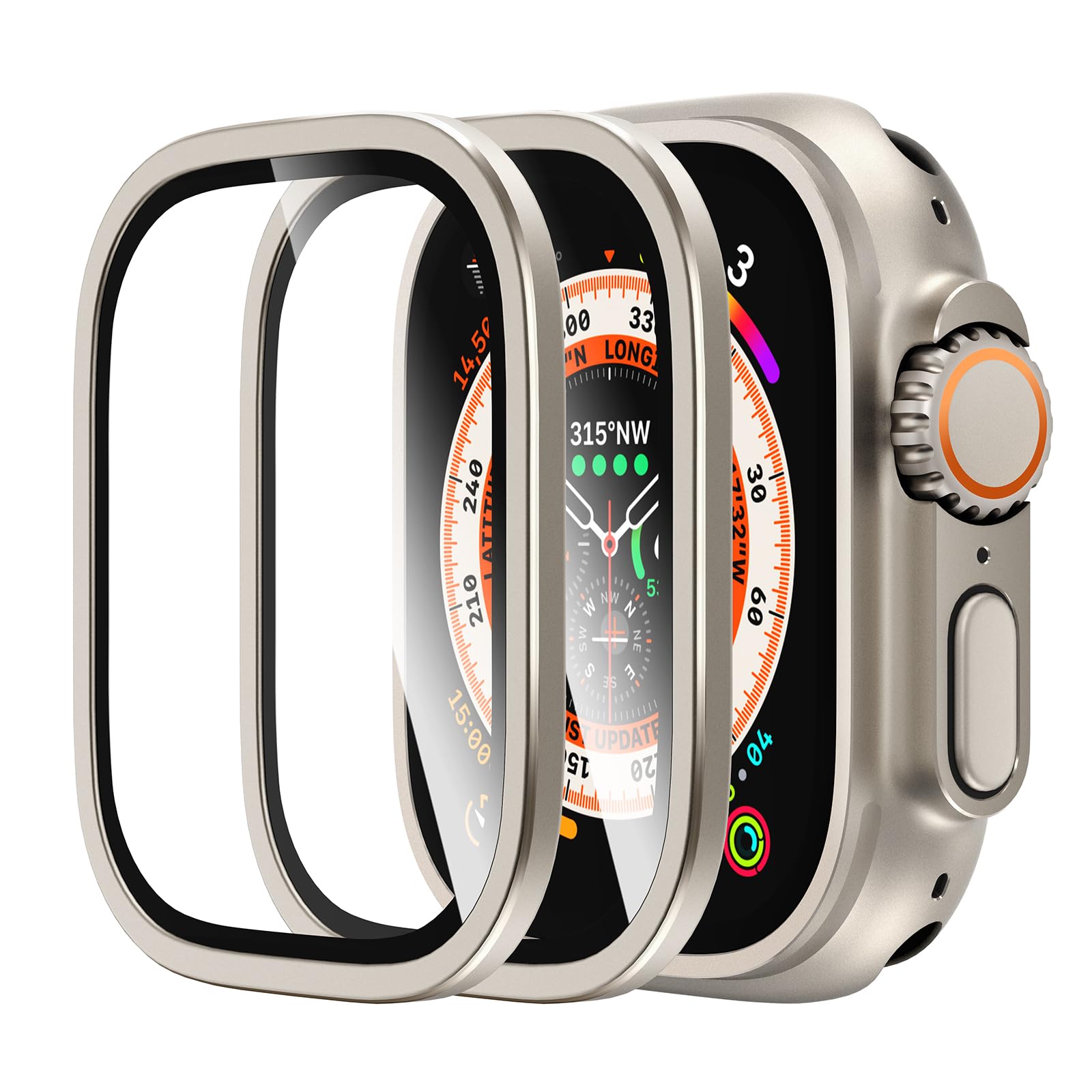 Photo 1 of L?K 2 Pack for Apple Watch Ultra 3/2 / Ultra Screen Protector 49mm - 9H Tempered Glass + Titanium Alloy Frame [Stay Original] Waterproof HD Glass Film for iWatch Ultra 49mm, Titanium