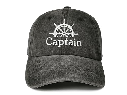 Enodtter Captain Hat for Men Women, Washed Black Sailing Baseball