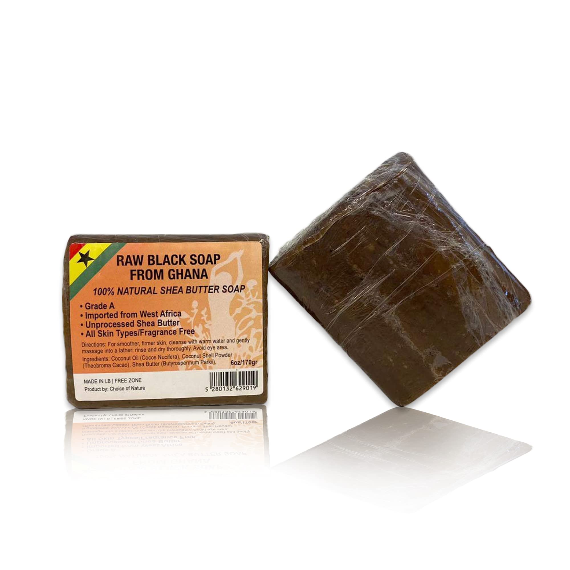African Black Soap - 6 oz / 170 g - Organic Bar for Acne, Eczema Treatment, Dry Skin, Dark Spots Remover, Face and Body Wash - with Shea Butter, Cocoa Butter and Coconut Oil, For Women and Men