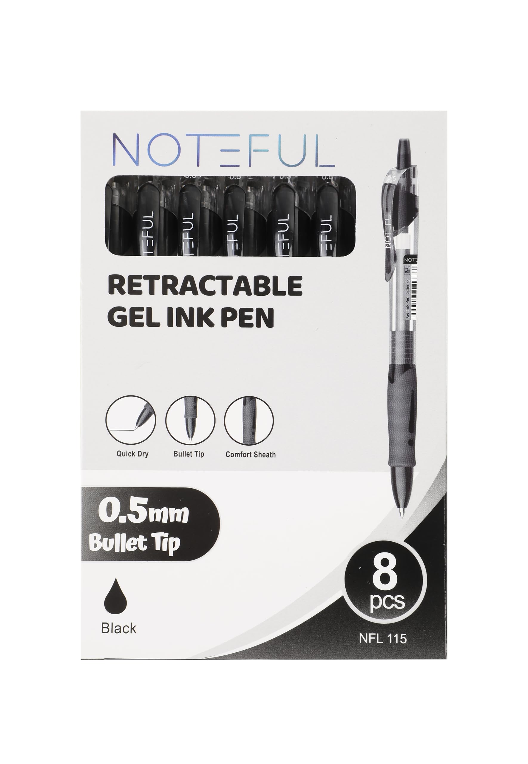 8 Pack Black Gel Pens 0.7mm - Smooth Fine Point Retractable Pens For Writing, Journaling, Office & School