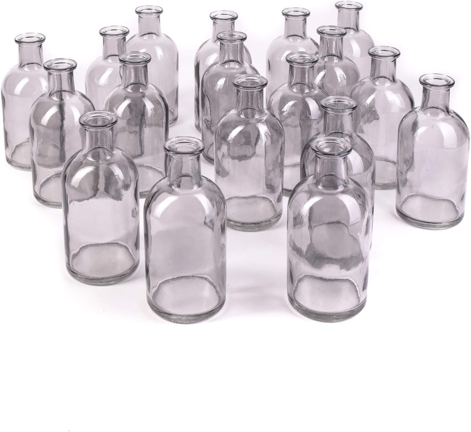 Bud Vases, Apothecary Jars, Decorative Glass Bottles, Centerpiece for Wedding Reception, Elegant Antique Decoration, Mini Flower Vases, Small Medicine Bottles for Home Decor (Smoke Gray, Set of 48)