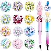 12Pcs Glow in The Dark Flower Ball Focal Beads for Pens Colorful 3D Flower Polymer Clay Space Beads for DIY Craft Jewelry Bracelet Necklace Earrings Keychain Making