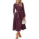 Happy Sailed Women's Velvet Dress Fashion Fall Winter Long Sleeve High Waist A-Line Semi Formal Wedding Guest Dresses