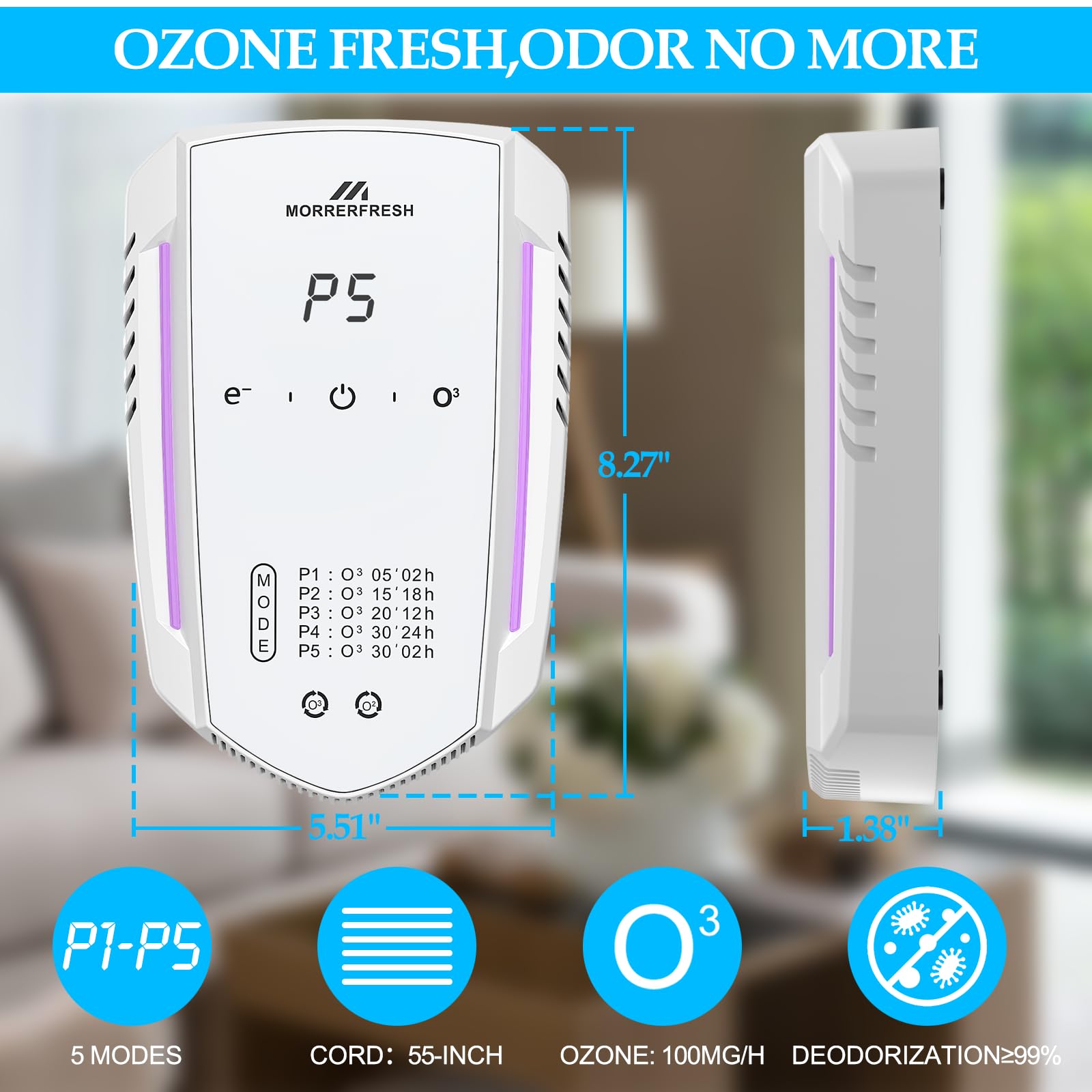 Ozone Odor Eliminator for Strong Odor 99% Cat Litter Deodorizer Dog Poof Odor Removal Air Ionizers for Home Portable Air Purifier for Pets Toilet Wardrobe Shoe Garage Room Cabinet White