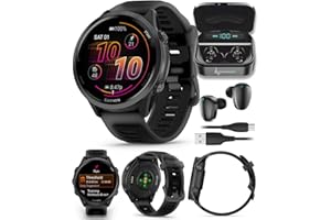 Garmin Forerunner 570 47mm Advanced GPS Running & Triathlon Smartwatch, AMOLED Display, Training & Recovery, Slate Gray Aluminum, Translucent Black & Black Band w/ Wearable4U BLK Earbuds Bundle