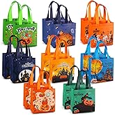 PARSUP Halloween Trick or Treat Bags, 16PCS Small Gift Tote Non-Woven Bags with Handles for Gifts Wrapping, Halloween Party Supplies, 7.9 * 7.9 * 3.15"