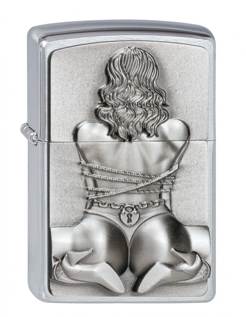Zippo - Windproof Lighter, Bondage Girl, Brushed Chrome, Emblem, Refillable, Reusable, Windproof Design, Gift Box, Made in the USA