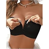 WDIRARA Women's Strapless Front Closure Bra Non-Slip Padded Bandeau Bras Wavy Trim Seamless Tube Top Bralette