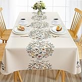 AIRCOWRIE Waterproof Vinyl Tablecloths, Heavy Duty Oil Proof Spill Proof Plastic Table Cloth, Wipe Clean PVC Table Cover for Spring Indoor and Outdoor Use (Embroidery Flower, 54”×78”, Rectangle)