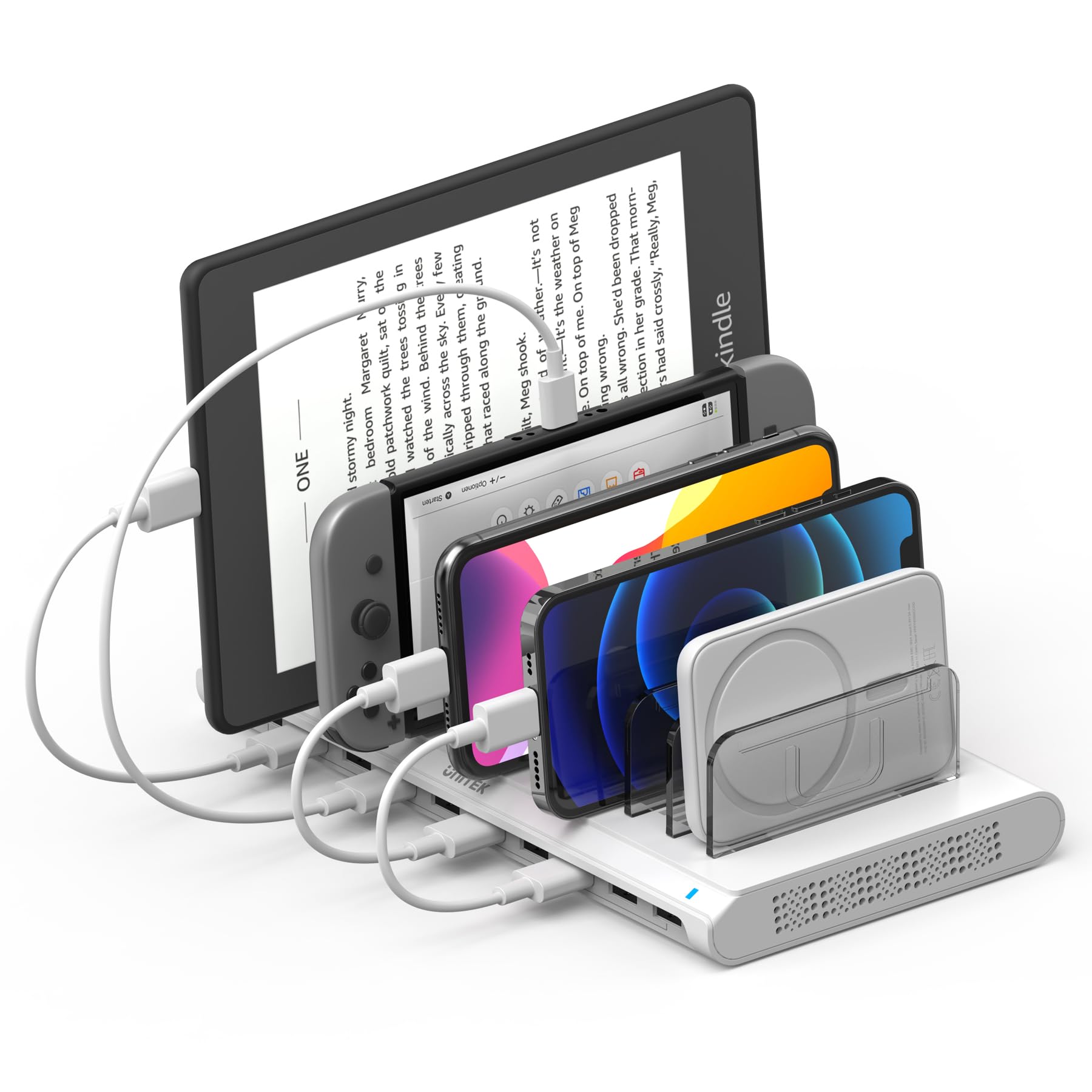 Unitek USB Charging Station, 10 USB Fast Ports Charge Docking Station and Adjustable Dividers, Multi Device Charger Organizer Compatible with iPad, iPhone, Tablet and Cell Phone, White