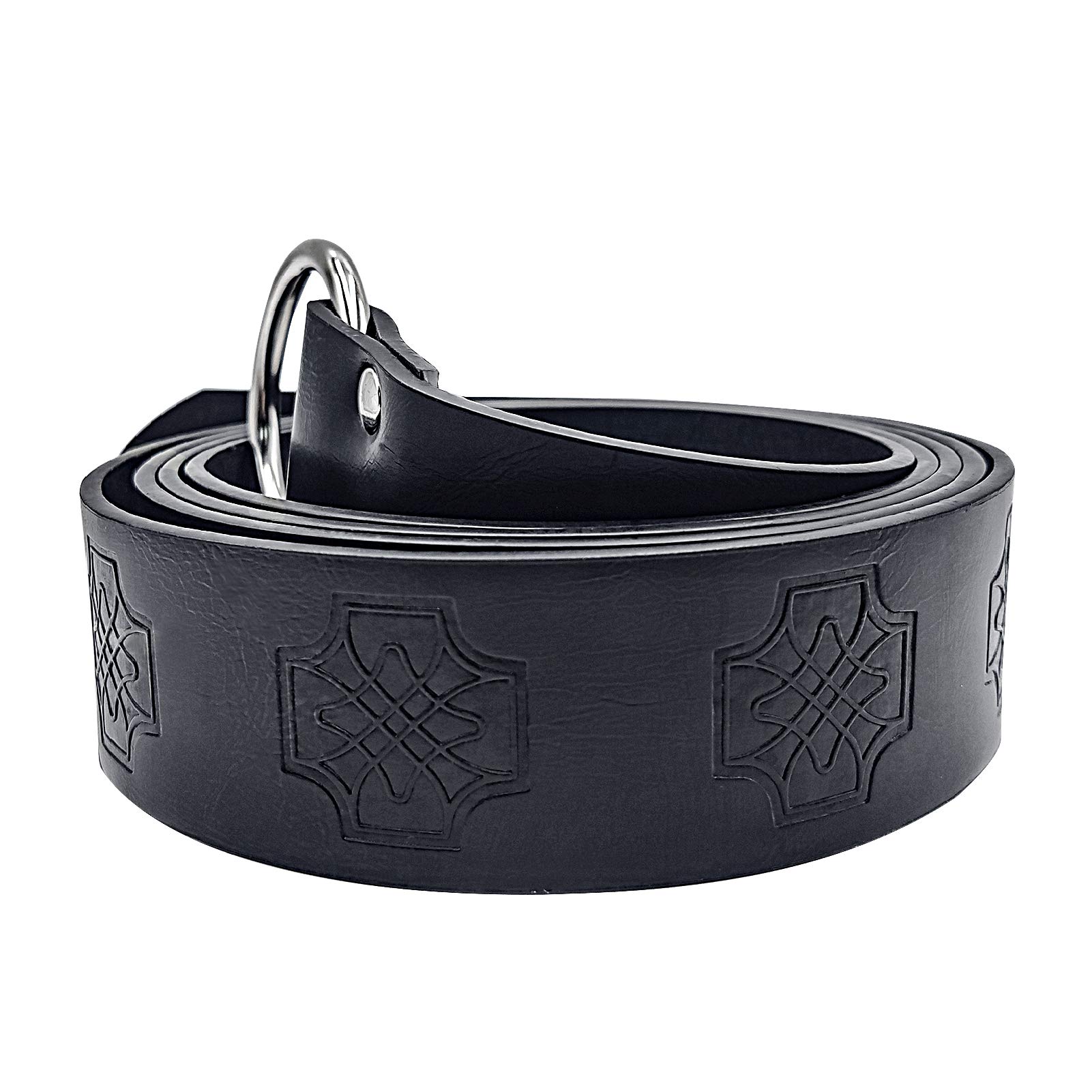 Thajaling Medieval Embossed PU Leather O Ring Belt, Robe Tunic Waist Belts, Pirate Belt, History Repeats Costume Belt, Retro Renaissance Knight Belt for Viking Cosplay Costume Accessories (Black)