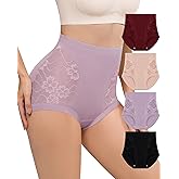 MIOTAN Women's High Waisted Lace Underwear Full Coverage Nylon Panties Soft Breathable Sexy Ladies Briefs 4 Pack