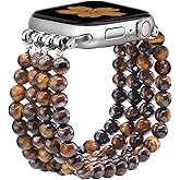 Newlibery Natural Stone Bracelet Beaded-Band Women Compatible with Apple Watch 42mm(S3/2/1) 44/45/46/49mm Feminine Handmade Stretch Strap for iWatch Series 11/10/9/8/7/6/5/4/3/2/1 SE 3/2/1 Ultra1/2/3