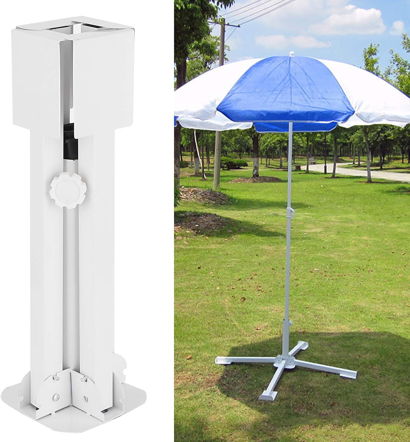 Topyond Parasol Base, Heavy Duty Outdoor Umbrella Stand, Large Cross Frame Metal Umbrella Holder, Portable Folding Patio Sun Shade Base, Durable for Beach, Garden, and Patio Use