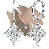 Sterling Silver Trendy Cross Dangle Hoop Earrings Dainty Huggie Hoop Fashion CZ Earring White Gold Plated Hypoallergenic Jewelry for Sensitive Ears Birthday Gift for Women