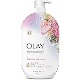 Olay Body Wash for Women, Fresh Radiance, 24/7 Skin-Loving Freshness, Visibly Radiant, Plant Based Cleansers, Vitamin B3 & Antioxidant Blend, For All Skin Types, Strawberry & Mint Scent, 35 fl oz