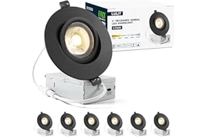 6 Pack Black LULIT 4-inch 5 CCT Gimbal LED Recessed/Downlight Color Selectable 2700K/3000K/3500K/4000K/5000K 800Lm 9W 120V Di