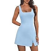 OFEEFAN Athletic Dress for Women Mini U Neck Sleeveless Built in Shorts with Pockets Tennis Golf Graduation
