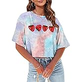 hohololo Strawberry Tshirt for Women Strawberries Graphic Crop Top Fruit Lovers Tshirts Casual Summer Tee