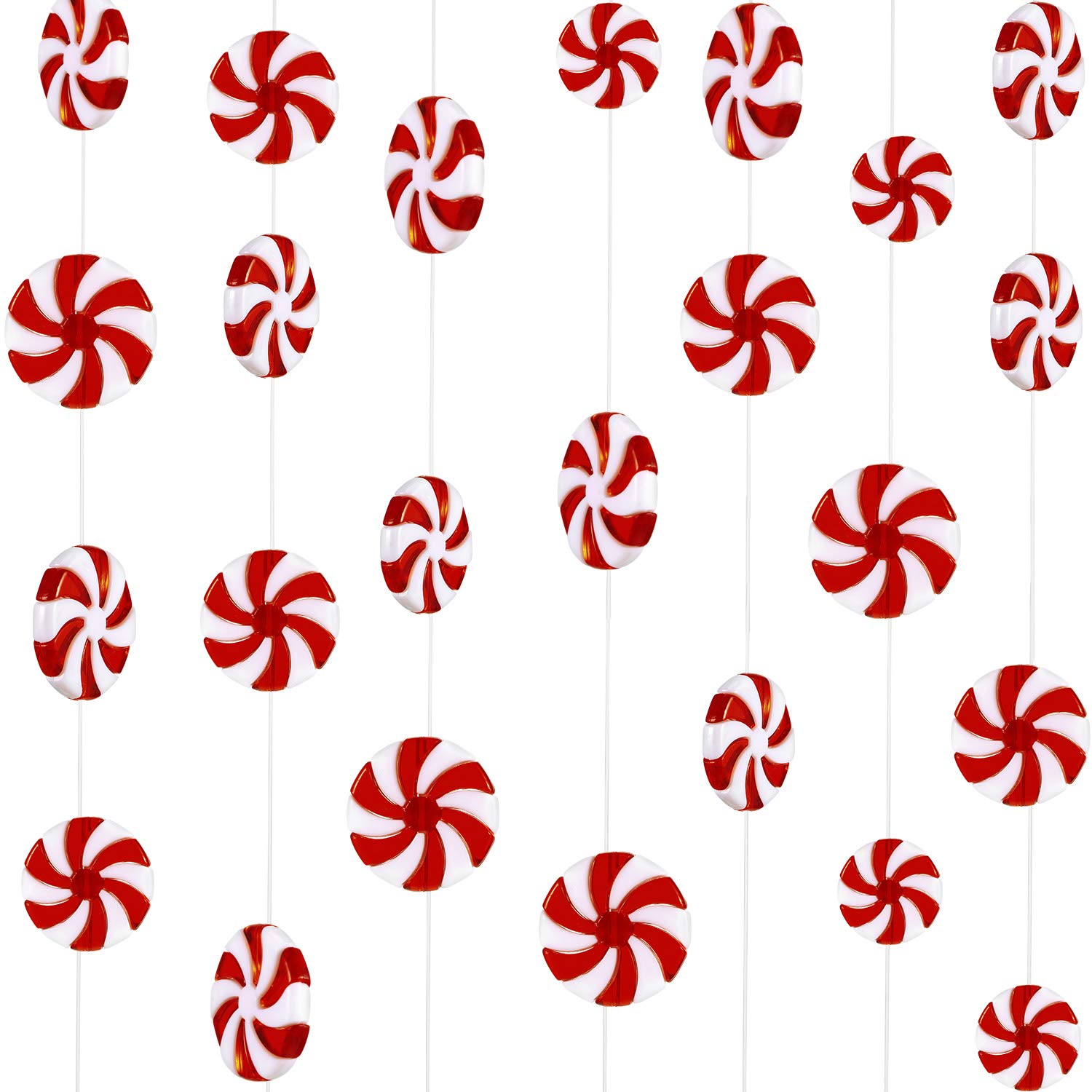 Shappy 50 Pieces Christmas Candy Canes Candy Swirl Garland Peppermint Christmas Decorations Tree Candy Garland Ornaments with Crystal Wire for Xmas Party Christmas Home Decoration