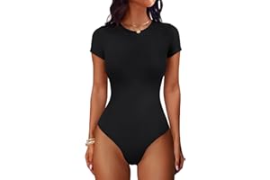 ANRABESS Womens Double Lined Bodysuits Short Sleeve Summer Going Out Fitted Basic Tee Shirts Body Suits Top