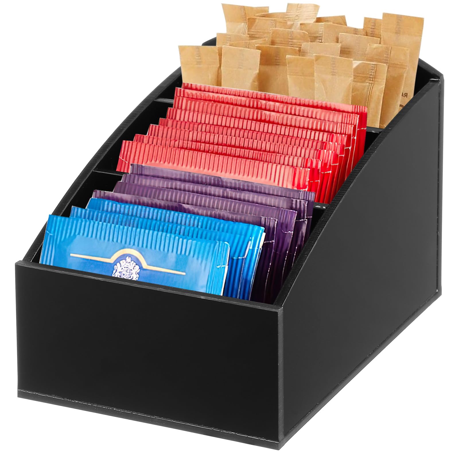 Luxshiny Coffee Station Organizer Acrylic Seasoning Bag Storage Box with 3 Compartments for Sugar Sachets and Tea Bags 4.92 X 3.54 X 3.35 Inches Desktop Counter Use