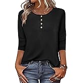 Zeagoo 3/4 Length Sleeve Women Tops Crew Neck Blouses Dressy Casual Summer T Shirts Loose Fit Business Work Clothes