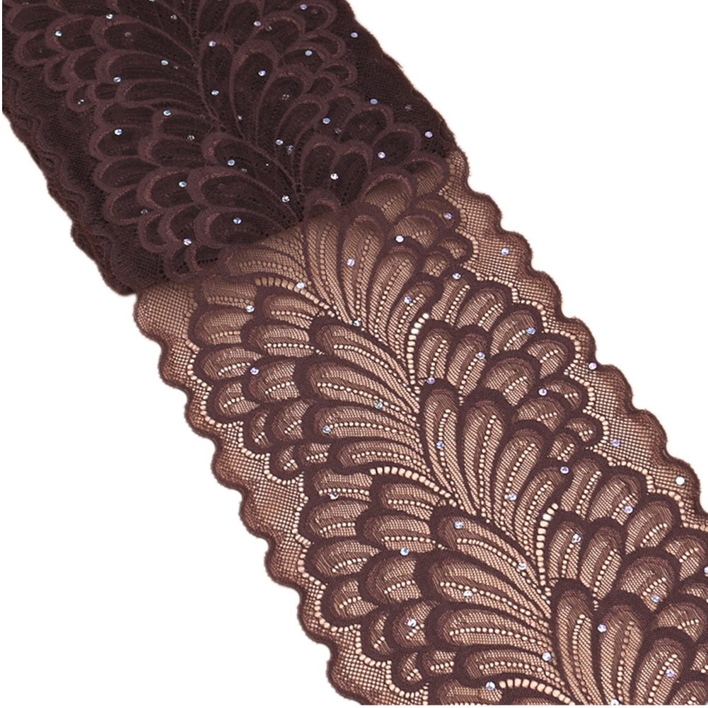 5 Yards Peacock Lace Ribbon with Sequins Stretch Floral Tulle Lace Trim Elastic Webbing Fabric Width 7 inch for DIY Jewelry Making Craft Gift Wrapping Wedding Party Decor (Chocolate)