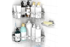 MOFOROCO 3-Pack Shower Caddy Corner Basket Shelf with Soap Holder, No Drilling Traceless Adhesive Shower Wall Shelves, Rustpr