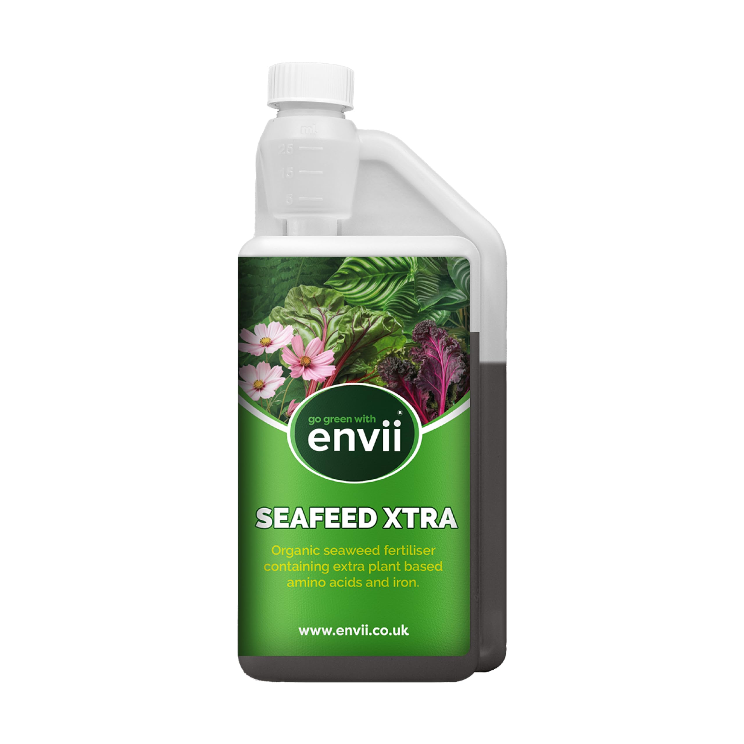 envii SeaFeed Xtra – Organic Seaweed Fertiliser, Liquid Outdoor Plant Food Ideal for all Plants, Lawns, Gardens and House Plants, Rich in Additional Nutrients - 1 Litre Makes up to 500L