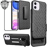 Ailiber Compatible with iPhone 11 with Screen Protector, iPhone11 Belt Clip Holster, Kickstand Holder Rugged Full Body Shockproof Armor 2in1 Slim Protective Cover for iPhone 11 6.1 inch - Black
