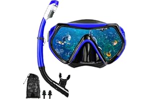 DIPUKI Snorkel mask Snorkeling Set for Adults and Youth, Diving mask and Full Dry Snorkel Swim Googles is Suitable for Snorkeling, Dive Scuba Diving, Swimming