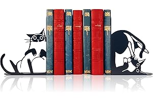 Cute Cat Metal Bookends Cat Book Ends for Shelves Bookshelf Decorative Objects Home Office Desk Bookshelf Decor Cat Lover Gif